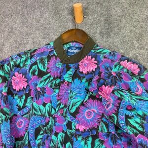 Wrangler Western Shirt Mens Medium M Floral Print Band Collar Long Sleeve 0562